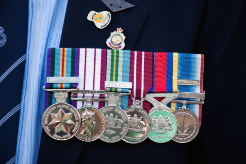 Soviet medal for labor veteran on white background