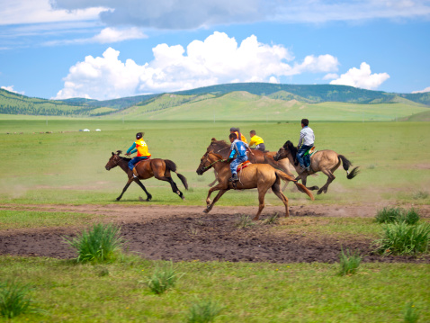August 24 2023 - Song kol Lake in Kyrgyzstan: Performance of kyz kuuma (girl chasing), equestrian traditional sport