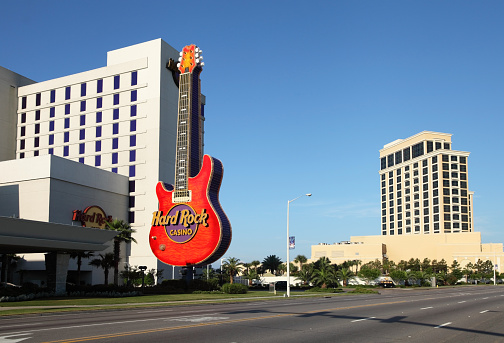 Biloxi, Mississippi, USA - April 7, 2012:Morning light on the Hard Rock and Beau Rivage casinos located along the strip 