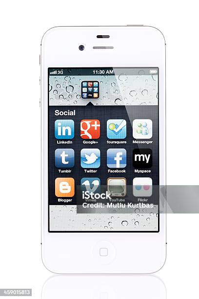 Apple Iphone 4s Con Los Iconos De Aplicaciones Foto de stock y más banco de imágenes de Aplicación para móviles - Aplicación para móviles, Blanco - Color, Comunicación