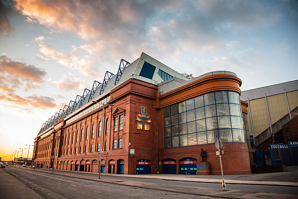 Ibrox Stadium, Glasgow "Glasgow, UK - March 28, 2013: The Bill Struth Main Stand at Ibrox Stadium, Glasgow, the home ground of Glasgow Rangers Football Club. The main stand was built in 1928 with an impressive red brick facade." ibrox stock pictures, royalty-free photos & images