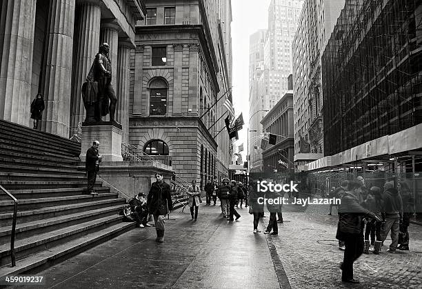 Tourists Along Wall Street At Federal Hall Lower Manhattan Nyc Stock Photo - Download Image Now