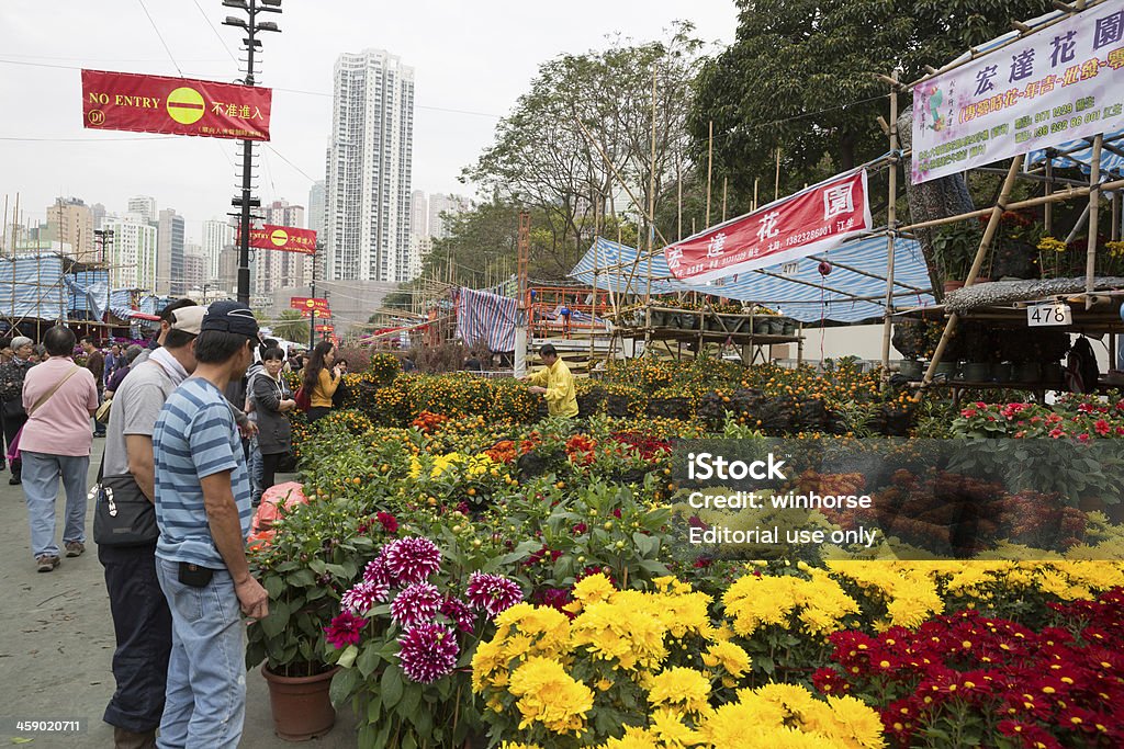 Chinese New Year Flower Market "Hong Kong, China - February 4, 2013: People at the Victoria Park Chinese New Year flower market in Causeway Bay, Hong Kong. The Chinese New Year holiday period runs from February 10 to 13 and welcomes in the year of the Snake. It is the biggest Chinese New Year market in Hong Kong." Business Stock Photo