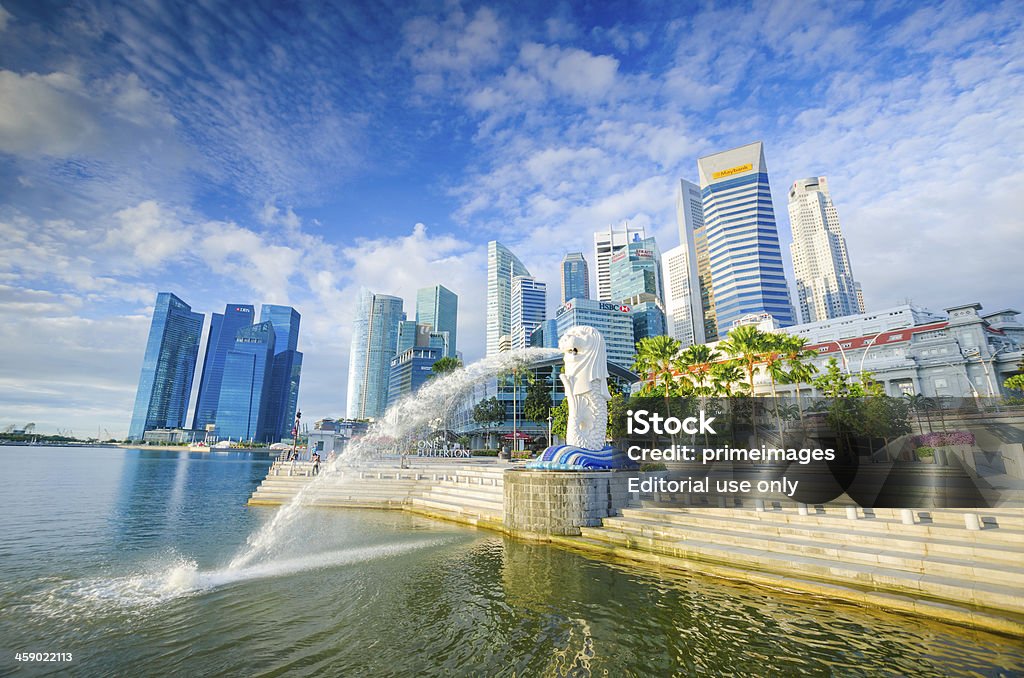 Schönen Morgen Sonnenschein in Merlion Park Singapur - Lizenzfrei Meerlöwe Stock-Foto