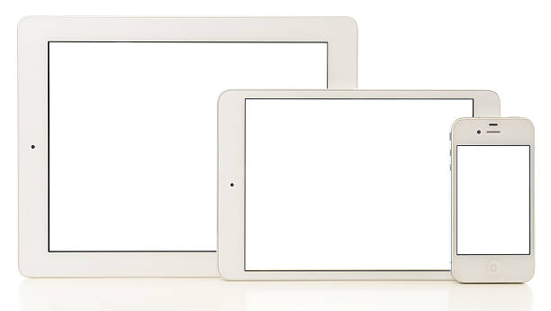 ipad3 & ipad mini & iphone 4 - ipad mini white smart phone concepts photos et images de collection