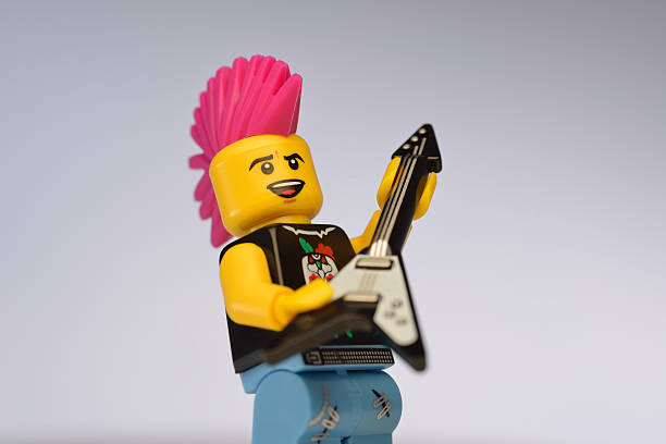 lego silhouette d'un musicien de rock punk - toy figurine plastic editorial photos et images de collection