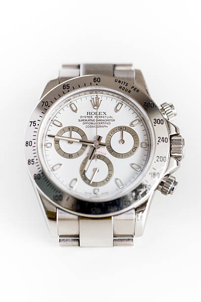 Rolex Daytona Cosmograph Oyster Perpetual White Steel "Stuttgart, Germany - February 6, 2013: Original Rolex Oyster Perpetual Cosmograph Daytona Ref: 116520 Luxury Wristwatch with White Dial, Steel Case and Steel Bracelet in front of white background." daytona beach stock pictures, royalty-free photos & images