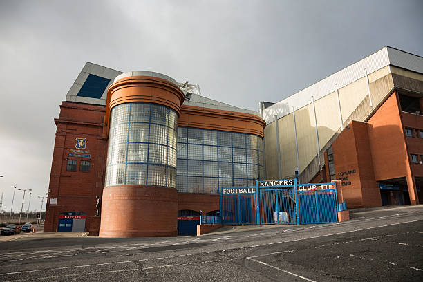 Ibrox Stadium, Glasgow "Glasgow, UK - January 30, 2013: The Bill Struth Main Stand and Copland Road Stand at Ibrox Stadium, Glasgow, the home ground of Rangers Football Club. The main stand was built in 1928 with an impressive red brick facade." ibrox stock pictures, royalty-free photos & images