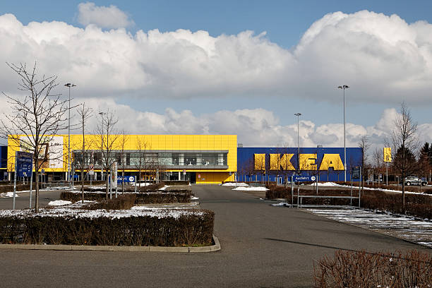 Ikea "Fuerth, Germany - February 10, 2013: Ikea store with empty parking side in Fuerth, Germany at a winter day. IKEA is an international home products company that designs and sells ready to assemble furniture." fuerth stock pictures, royalty-free photos & images