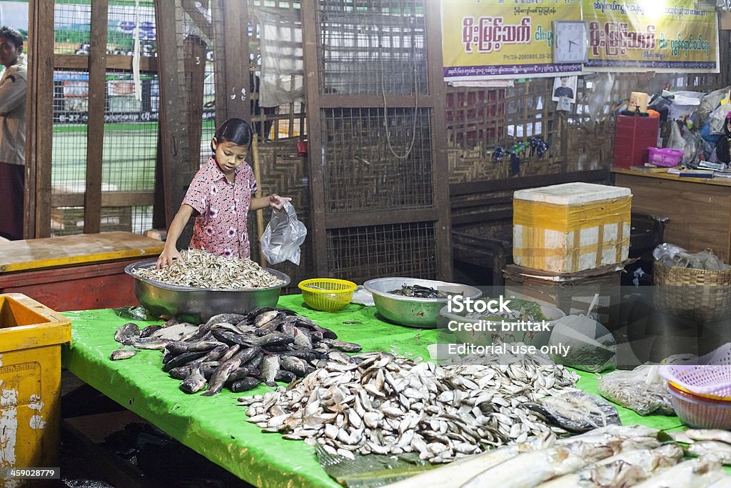 Mercato del pesce di Mandalay, nel Myanmar. - Foto stock royalty-free di Adulto