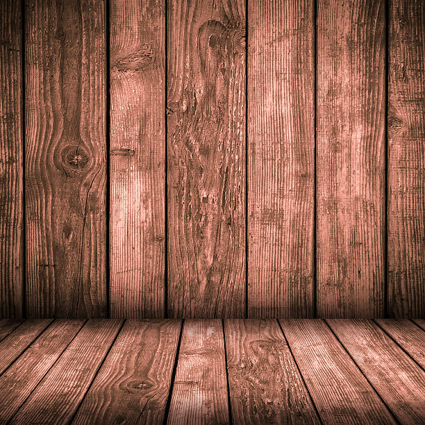 Wooden plate wall and floor interior background stock photo