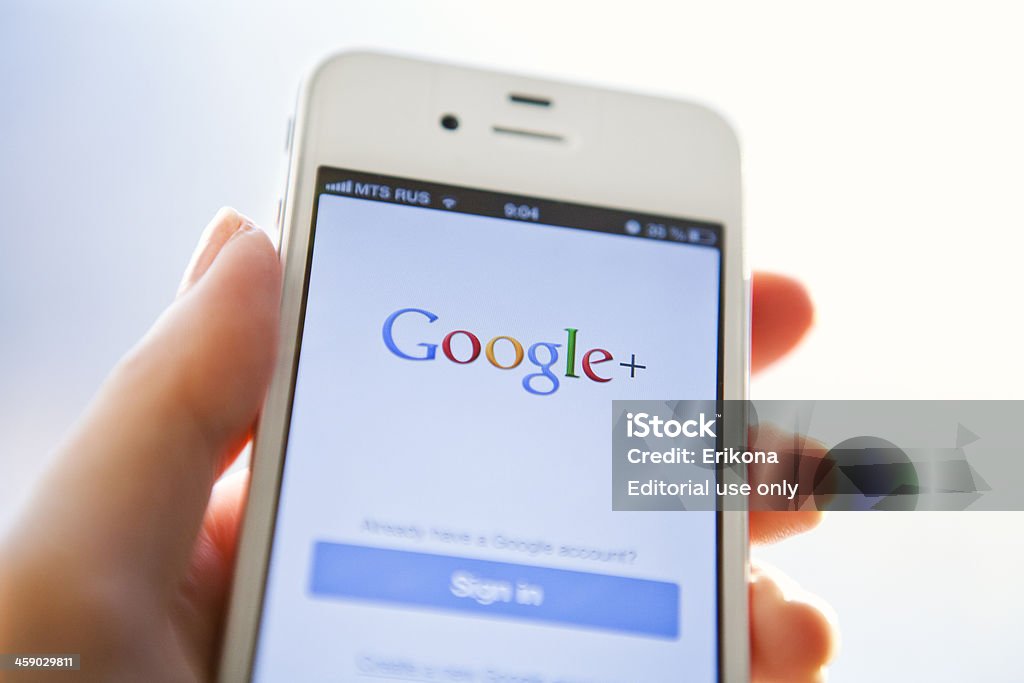 Google Plus no iPhone - Royalty-free Google - Nome de marca Foto de stock