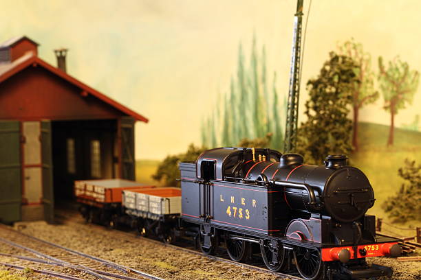 Model Railroad Layout with LNER Steam Locomotive stock photo
