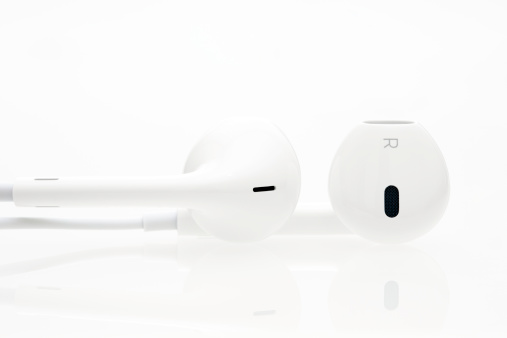 Izmir, Turkey - October 10, 2012: Isolated on white image of the new Apple ear pods that come supplied with the new iPhone 5