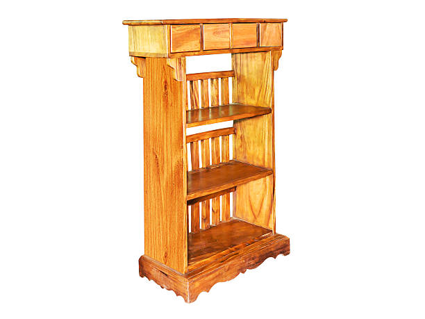 istock Blank wooden bookshelf isolated 459032987