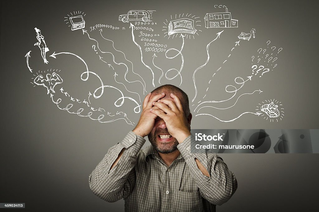 Frustrated Life passions. Expressions, feelings and moods. Question Mark Stock Photo