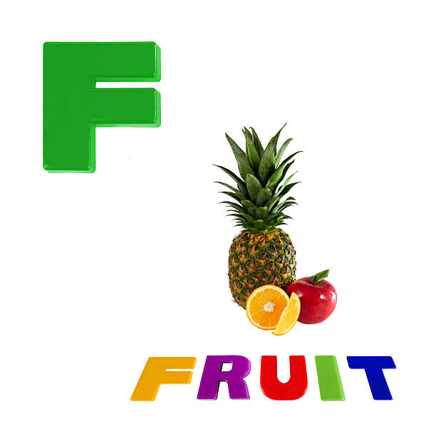 istock Illustrated alphabet letter f and fruit on white background. 459044195