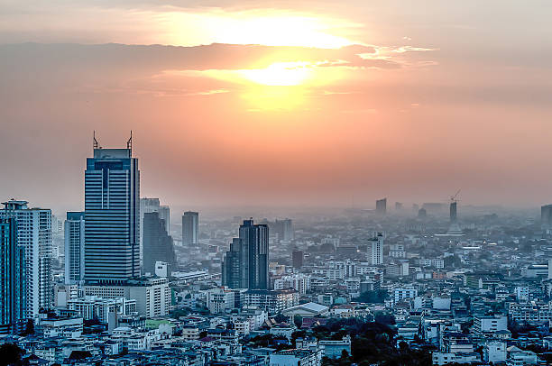 istock Sunset behind building silhouette horizontal in Bangkok city,Tha 459044213