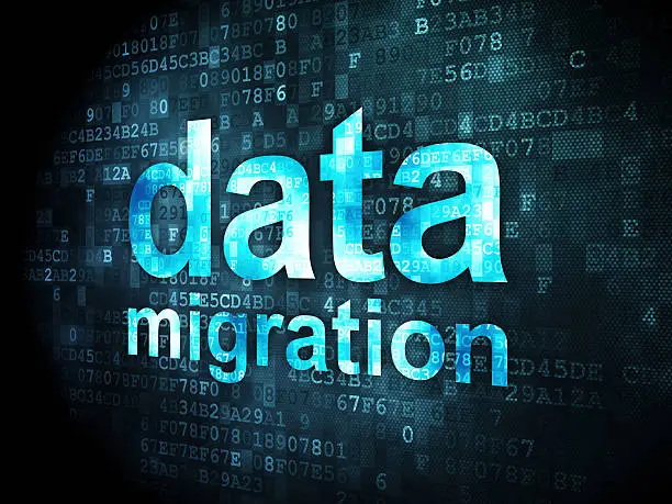 Photo of Words Data Migration on digital background