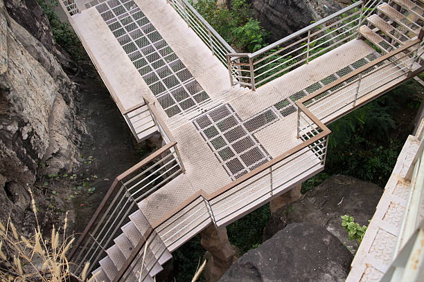 istock Wooden bridge, steel walkway floor has several intersections. 459057591