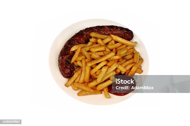 Fried Fries With Roasted Sausage Stock Photo - Download Image Now - American Culture, Barbecue - Meal, Beef