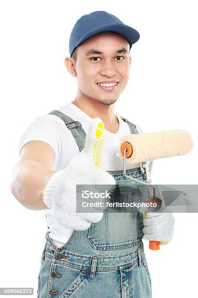 Foto de Pintor Trabalhador Mostrando Polegares Para Cima e mais fotos de stock de Acabando - Acabando, Adulto, Branco