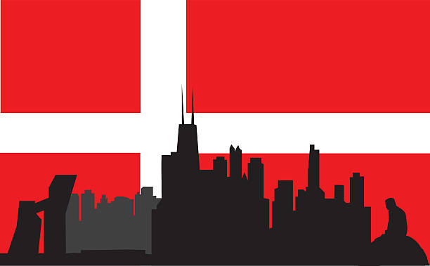 Copenhagen skyline Copenhagen skyline with denmark flag nyhavn stock illustrations