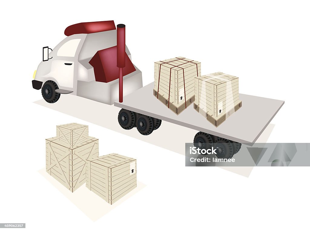 Tractor Trailer Flatbed Loading Wooden Crates A Group of Wooden Crates or Cargo Boxes on The Back of A Flatbed Truck, Tractor Trailer or Flatbed Articulated Lorry. Artist's Palette stock vector