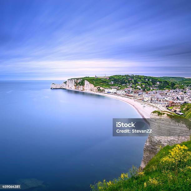 Etretat Village Aerial View From The Cliff Normandy France Stock Photo - Download Image Now