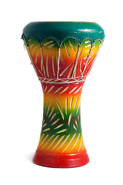 African drum painted green, red and yellow stock photo