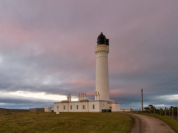 This is Covesea Lighthouse, near lossiemouth, Moray, Scotland, United Kingdom on a cold winter sunset.