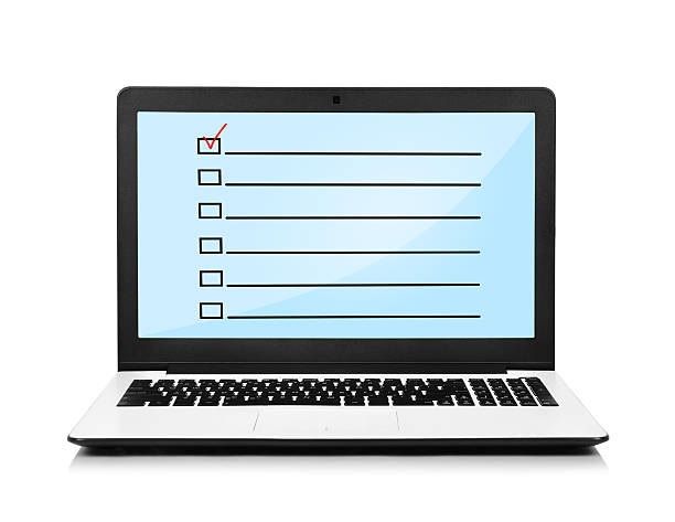 istock Laptop showing check box with blank lines 459079427