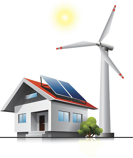 nachhaltige familie house - fuel and power generation power wind power supply stock-grafiken, -clipart, -cartoons und -symbole
