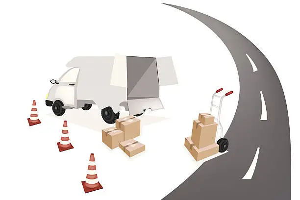 Vector illustration of Loading Shipping Box into A Van