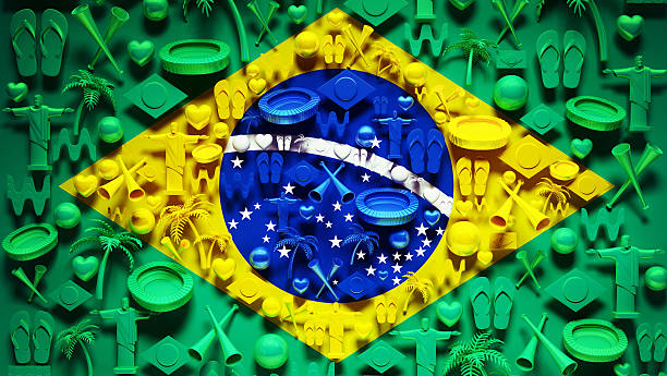 Brazil Flag with Icons. High Resolution Brazil Flag with Icons maracanã stadium stock pictures, royalty-free photos & images