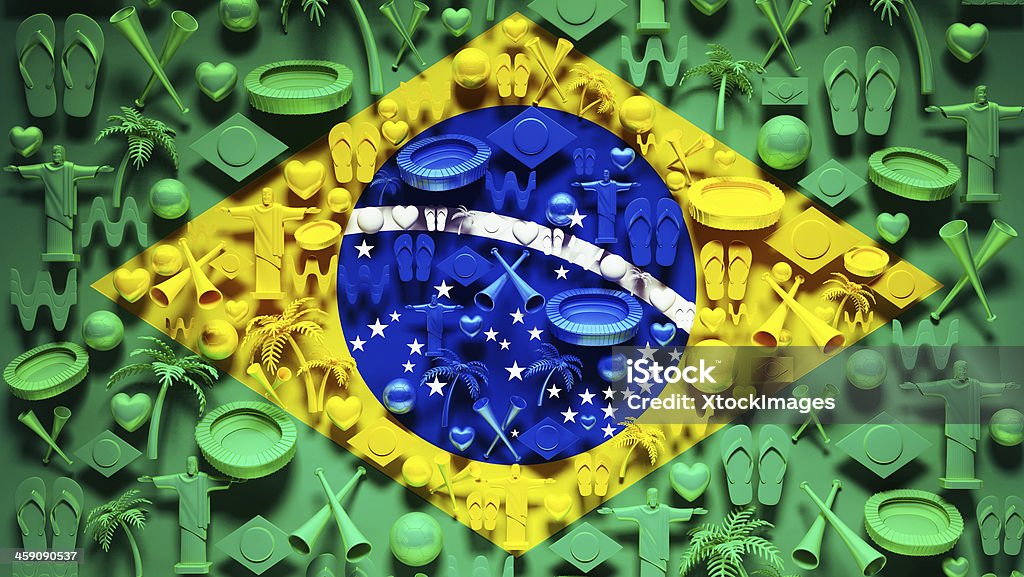 Brazylia Flaga z ikonami. - Zbiór zdjęć royalty-free (Piłka nożna - Sport drużynowy)