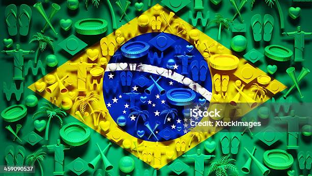 Foto de Bandeira Do Brasil Com Ícones e mais fotos de stock de Futebol - Futebol, Rio de Janeiro, Brasil