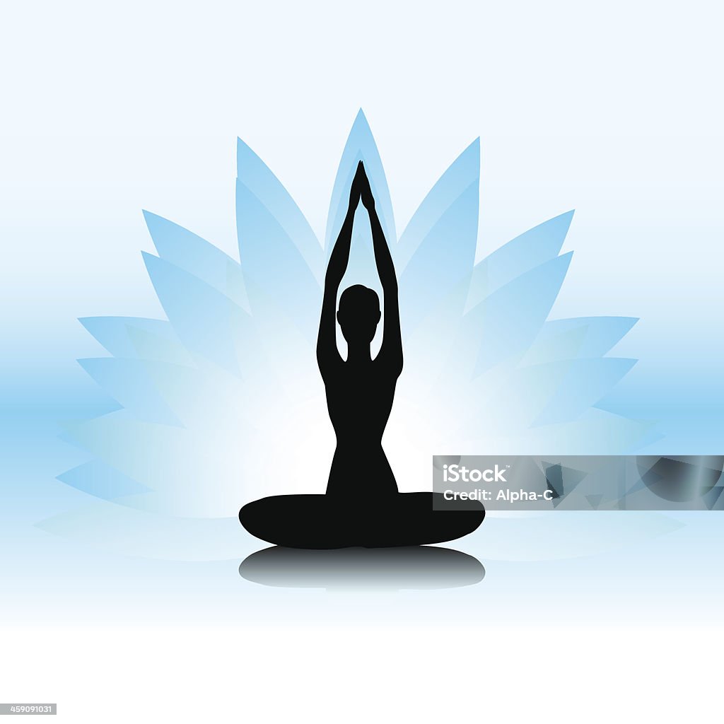 Yoga-lotus Female silhouette on the blue lotus background Abstract stock vector