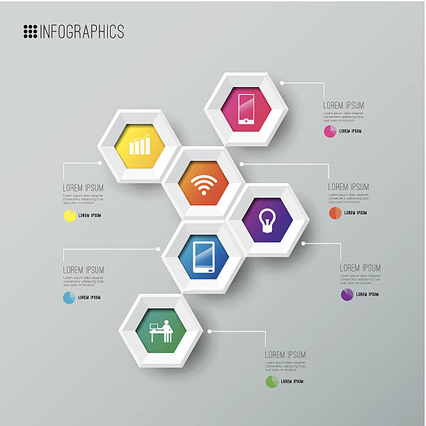 illustrazioni stock, clip art, cartoni animati e icone di tendenza di infografica vettoriale progettazione modello. - hexagon three dimensional shape diagram abstract