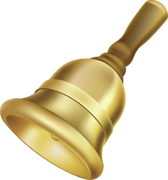 Gold hand bell Illustration of a gold hand bell with a wooden handle. Could be a school bell or town criers bell town criers stock illustrations