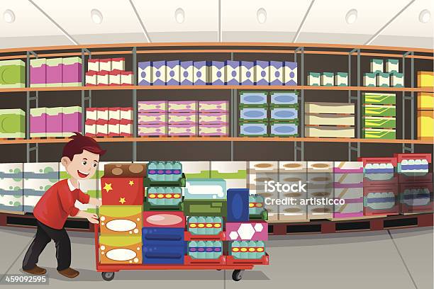 Man Shopping Stock Illustration - Download Image Now - Cartoon, Groceries, Illustration