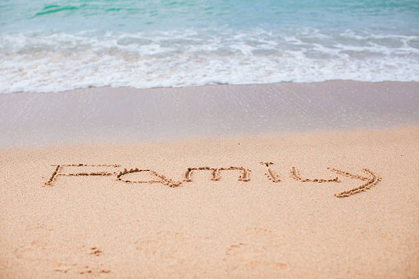 istock Family drawing in the sand on a tropical beach 459103507