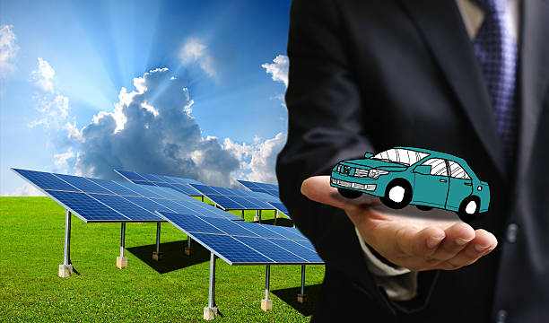 istock Green energy for transportation, Solar power car concept 459104253