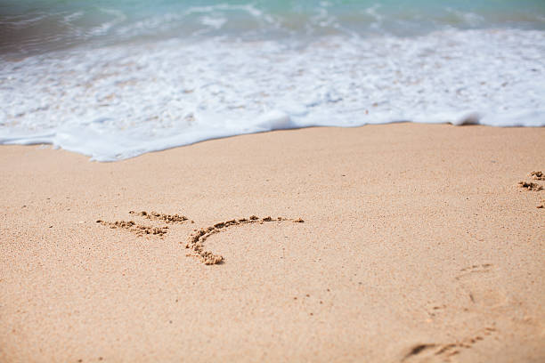 istock Sad smile drawing on the sand at tropical beach 459107277