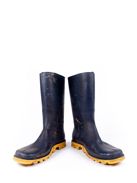 istock Pair of dark blue dirty rubber boots 459115419