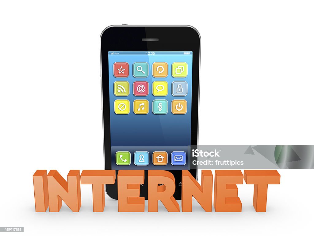 Word INTERNET and mobile phone. Word INTERNET and mobile phone.Isolated on white.3d rendered. Communication Stock Photo