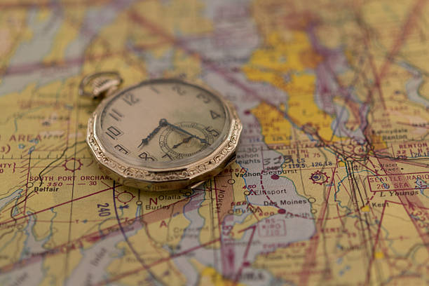 istock Antique Pocket Watch on Old Map 459118633