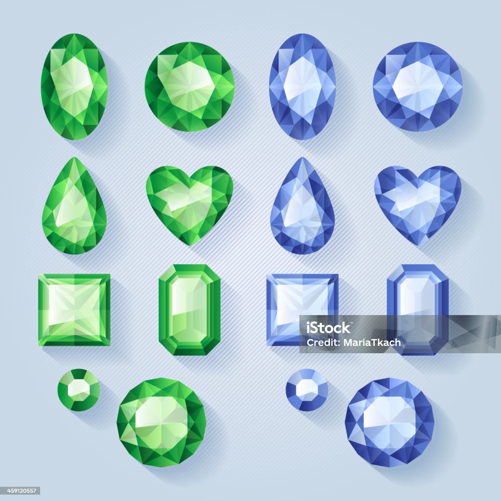 Set of jewels - green and blue. Colorful gemstones. Set of realistic jewels - green and blue. Colorful gemstones. Diamond - Gemstone stock vector