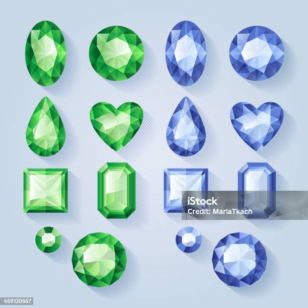 Set Of Jewels Green And Blue Colorful Gemstones Stock Illustration - Download Image Now
