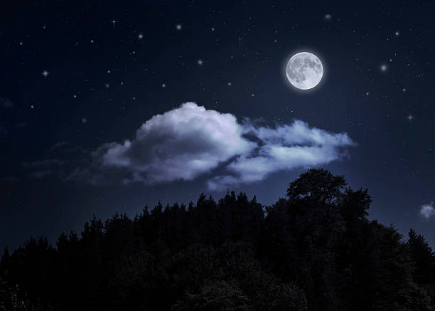 istock Night starry sky and moon over the mountain 459120659